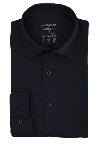 MARVELIS Modern Fit Hemd extra langer Arm New Kent Kragen Jersey nachtblau preisreduziert