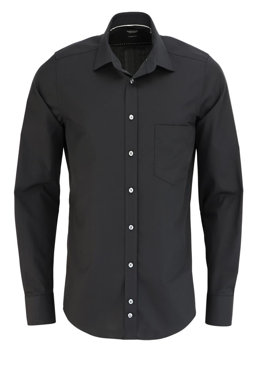 HATICO Modern Fit Hemd Langarm mit Brusttasche schwarz