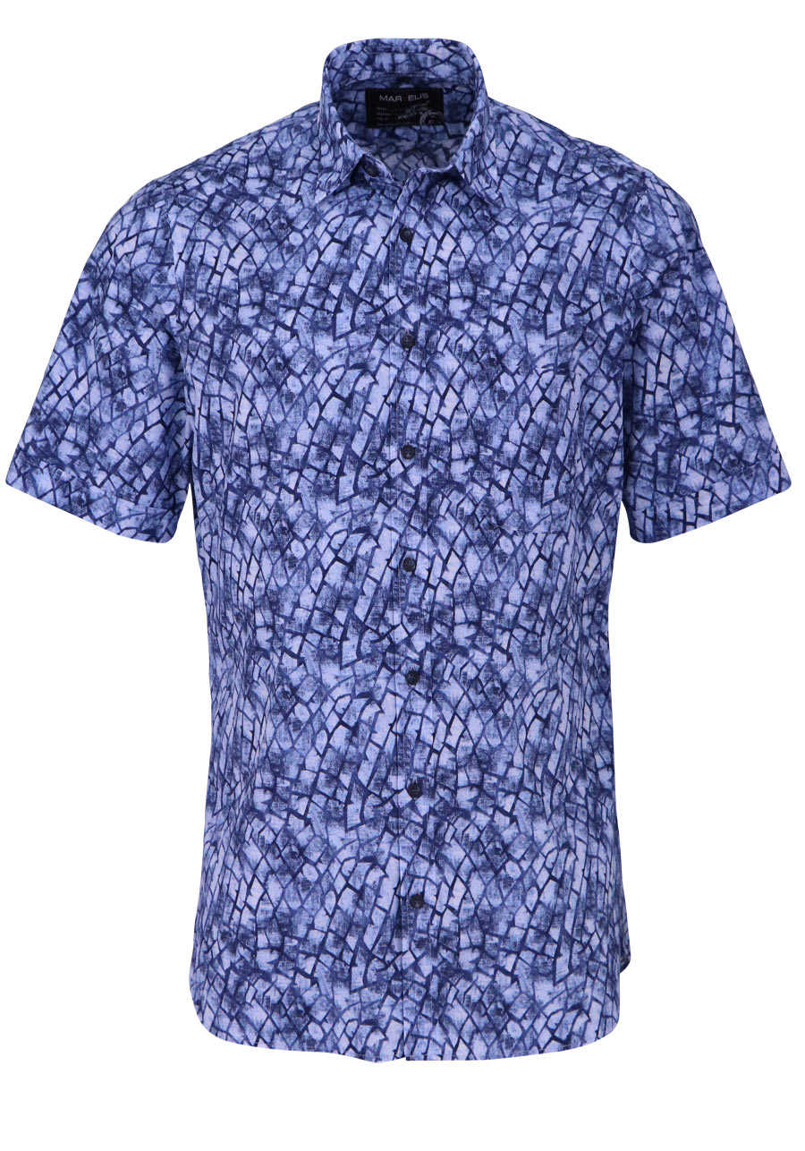 MARVELIS Casual Fit Hemd Halbarm New Kent Kragen Muster blau