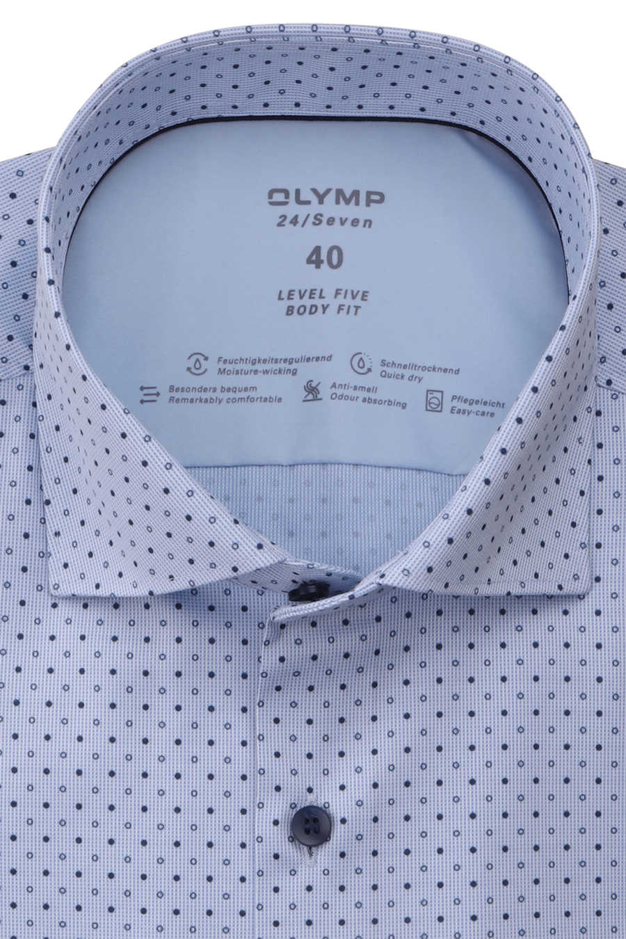 OLYMP Level Five 24/Seven Body fit Hemd Langarm Haifischkragen weiß 