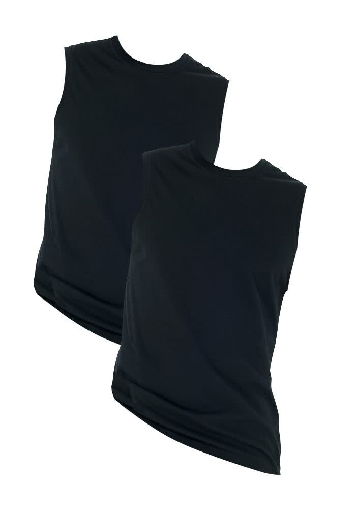 SCHIESSER American Shirt ohne Ärmel Doppelpack Uni schwarz 208010/000