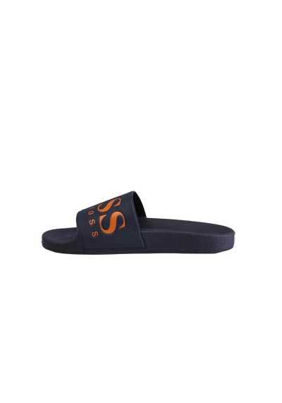 BOSS Sandale SOLAR_SLID geformtes Fußbett Logo-Prägung blau