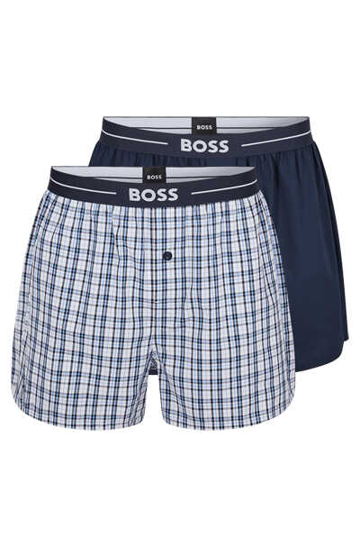 BOSS Boxershorts Web Gummibund Label Doppelpack Uni/Karo navy