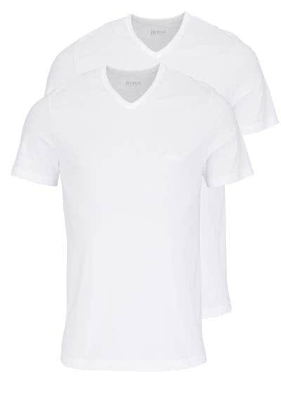 BOSS Halbarm T-Shirt V-Ausschnitt Pure Cotton Doppelpack weiß