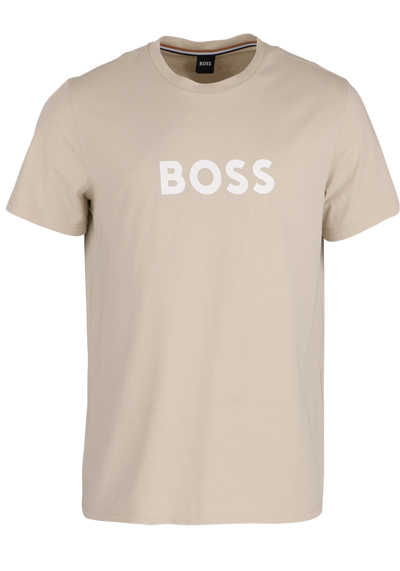 BOSS Kurzarm T-Shirt T-SHIRT RN Rundhals Front-Logo-Print beige