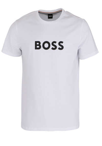 BOSS Kurzarm T-Shirt T-SHIRT RN Rundhals Front-Logo-Print weiß preisreduziert