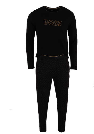 BOSS Pyjama RELAX LONG SET Langarm Rundhals Logo schwarz