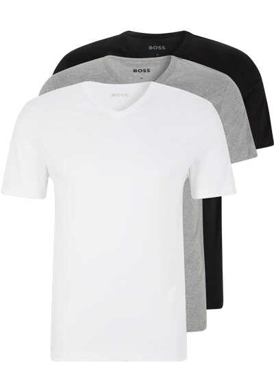 BOSS Regular Fit T-Shirt Halbarm V-Ausschnitt 3er Pack weiß/grau/schwarz