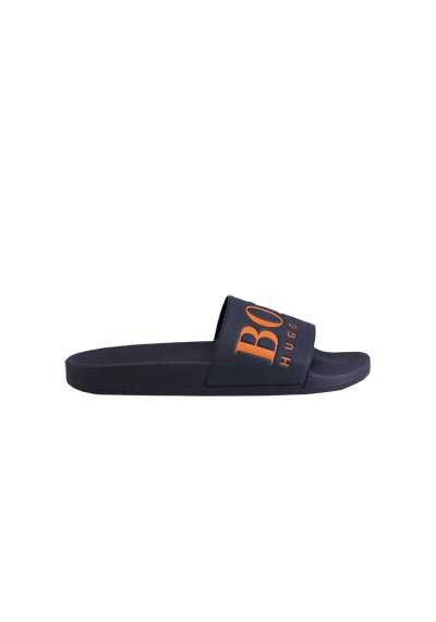 BOSS Sandale SOLAR_SLID geformtes Fußbett Logo-Prägung blau preisreduziert