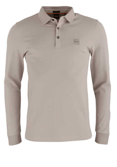 BOSS Slim Fit Poloshirt PASSERBY Langarm Polokragen geknöpft Logo-Detail grau