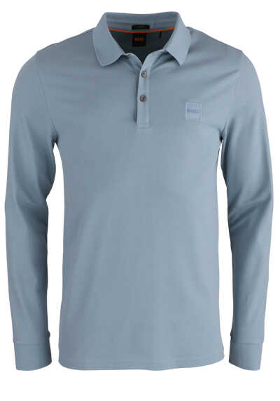 BOSS Slim Fit Poloshirt PASSERBY Langarm Polokragen geknöpft Logo-Detail rauchblau preisreduziert
