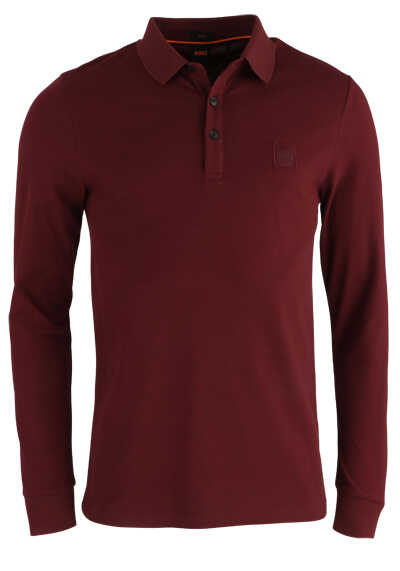 BOSS Slim Fit Poloshirt PASSERBY Langarm Polokragen geknöpft Logo-Detail rot preisreduziert