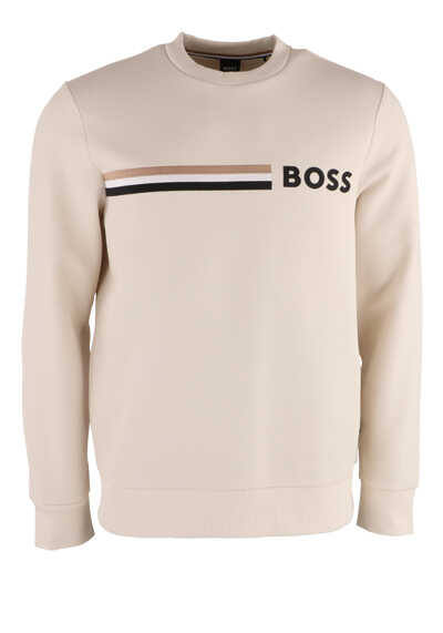 BOSS Sweatshirt STADLER Rundhals Label Bündchen beige