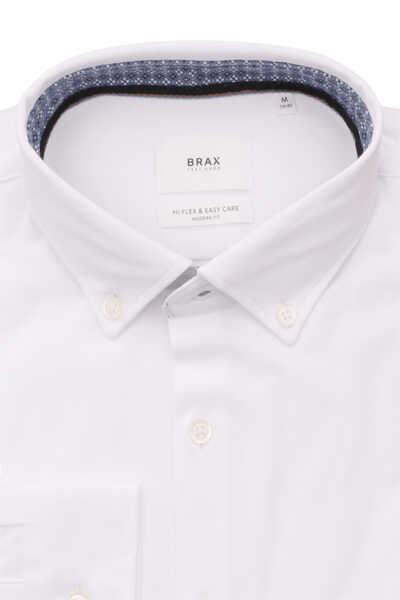 BRAX Modern Fit Hemd Langarm Button Down Kragen Pique weiß