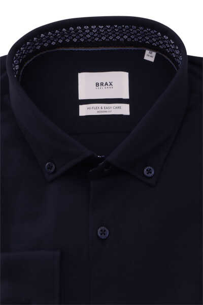 BRAX Modern Fit Hemd Langarm Button Down Kragen Pique nachtblau