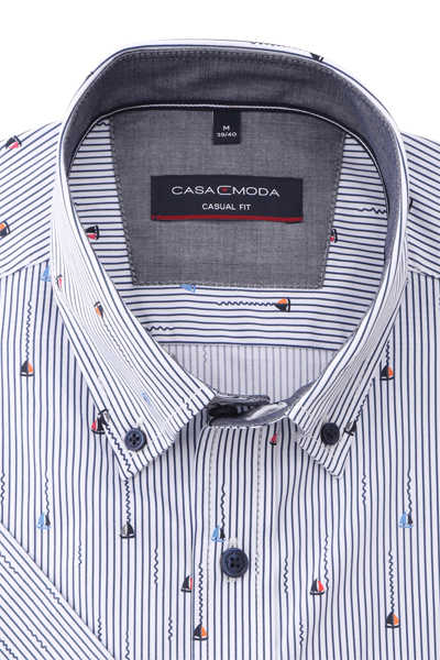 CASAMODA Casual Fit Hemd Halbarm Button Down Kragen Streifen blau
