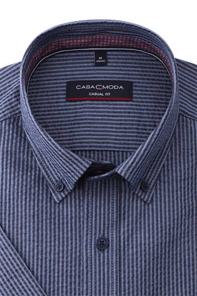 CASAMODA Casual Fit Hemd Halbarm Button Down Kragen Streifen blau