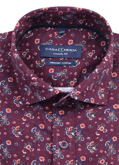 CASAMODA Casual Fit Green Hemd Langarm umweltfreundliche Herstellung Muster rot