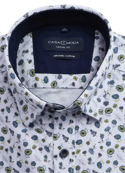 CASAMODA Casual Fit Green Hemd Langarm umweltfreundliche Herstellung Muster blau