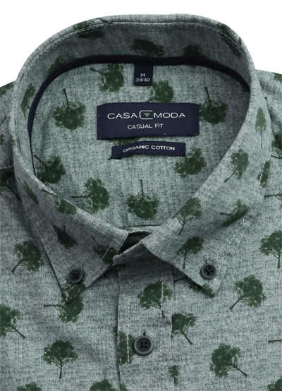 CASAMODA Casual Fit Green Hemd Langarm Button Down Kragen Muster grün