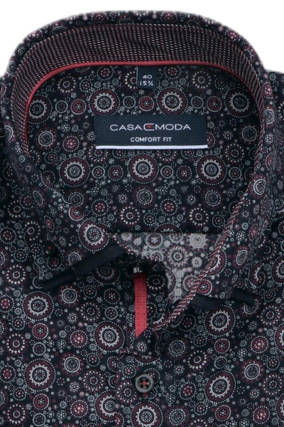 CASAMODA Comfort Fit Hemd super langer Arm Doppelkragen Muster schwarz