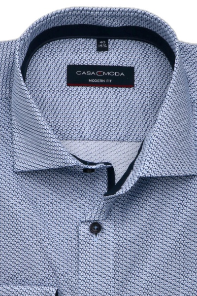 CASAMODA Modern Fit Hemd Langarm New Kent Kragen Muster blau