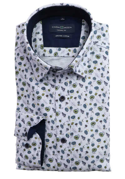 CASAMODA Casual Fit Green Hemd Langarm umweltfreundliche Herstellung Muster blau