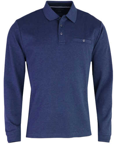 CASAMODA Polo-Shirt Langarm Brusttasche geknöpft blau