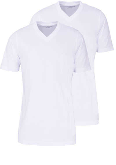 CASAMODA T-Shirt V-Auschnitt reine Baumwolle Doppelpack weiß