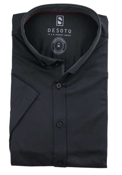 DESOTO Slim Fit Hemd Halbarm Button Down Kragen Baumwolle Jersey Stretch grau