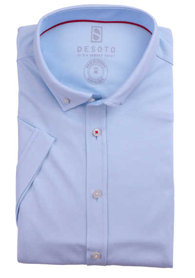 DESOTO Slim Fit Hemd Halbarm Button Down Kragen Baumwolle Jersey Stretch hellblau