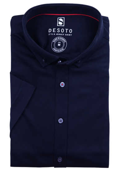 DESOTO Slim Fit Hemd Halbarm Button Down Kragen Baumwolle Jersey Stretch blau