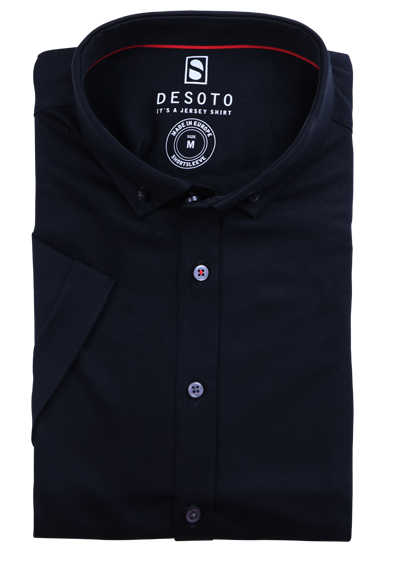 DESOTO Slim Fit Hemd Halbarm Button Down Kragen Baumwolle Jersey Stretch schwarz