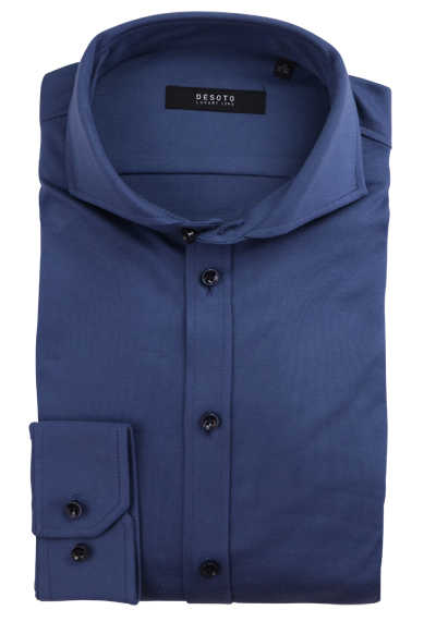 DESOTO Slim Fit Luxury Line Hemd Langarm Haifischkragen Jersey Stretch dunkelblau preisreduziert