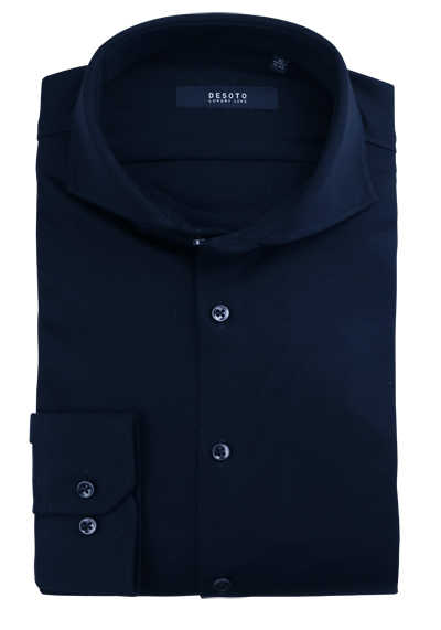 DESOTO Slim Fit Luxury Line Hemd Langarm Haifischkragen Jersey Stretch blau