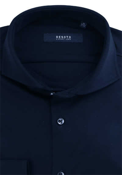 DESOTO Slim Fit Luxury Line Hemd Langarm Haifischkragen Jersey Stretch blau