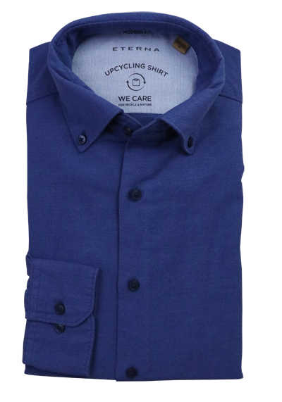 ETERNA Modern Fit Upcycling Shirt Button Down Kragen Stretch dunkelblau