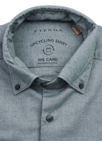 ETERNA Modern Fit Upcycling Shirt Button Down Kragen Stretch oliv