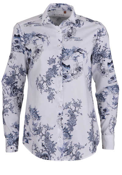 ETERNA Modern Fit Bluse Langarm Hemdkragen Blumenmuster blau