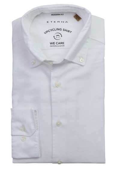 ETERNA Modern Fit Upcycling Shirt Button Down Kragen Stretch weiß