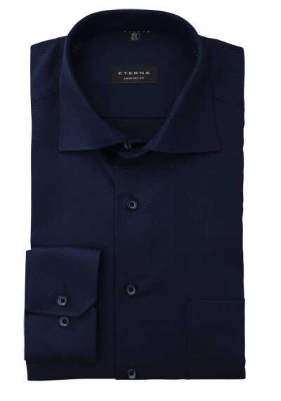 ETERNA Comfort Fit Hemd extra langer Arm New Kent Kragen Muster dunkelblau preisreduziert