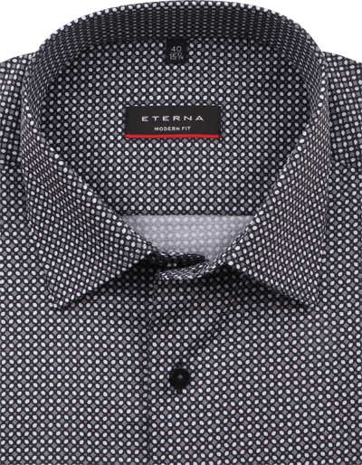 ETERNA Modern Fit Businesshemd Langarm New Kent Kragen Brusttasche Muster schwarz