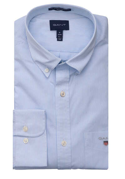 GANT Regular Fit Hemd Langarm Button Down Kragen Streifen blau preisreduziert