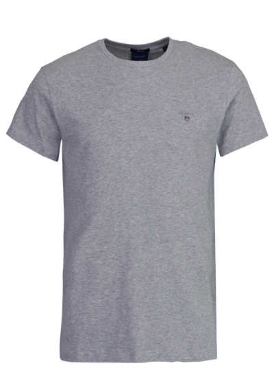 GANT Halbarm T-Shirt Regular Fit Baumwolle Logo-Stick grau