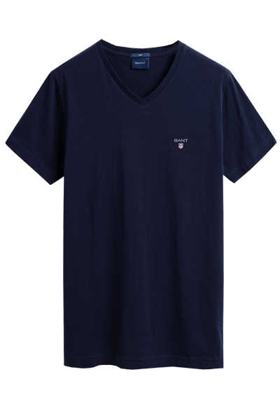 GANT Halbarm T-Shirt V-Ausschnitt Slim Fit Baumwolle Logo-Stick navy