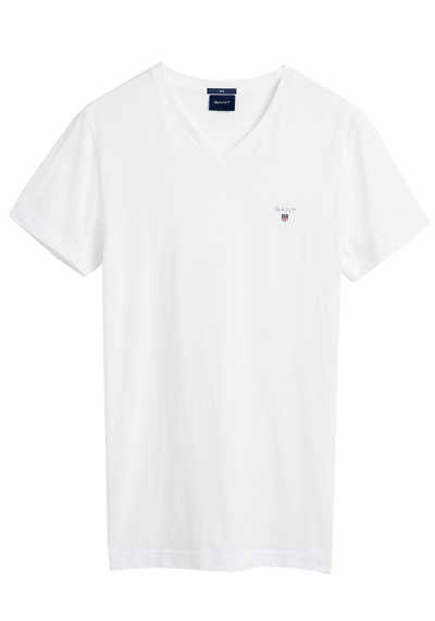 GANT Halbarm T-Shirt V-Ausschnitt Slim Fit Baumwolle Logo-Stick weiß