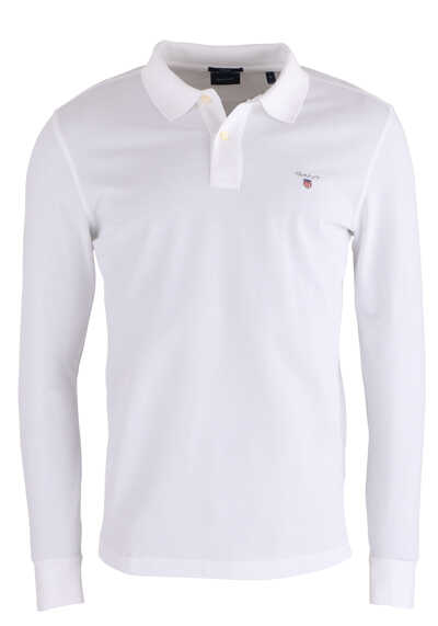 GANT Langarm Poloshirt Polokragen geknöpft Logo-Stick weiß
