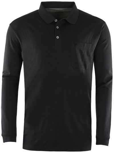 HAJO Softshirt Polo geknöpft Langarm Brusttasche schwarz