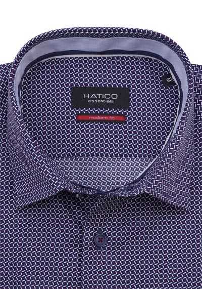 HATICO Modern Fit Hemd Langarm New Kent Kragen Muster blau