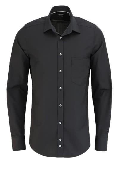 HATICO Modern Fit Hemd Langarm mit Brusttasche schwarz